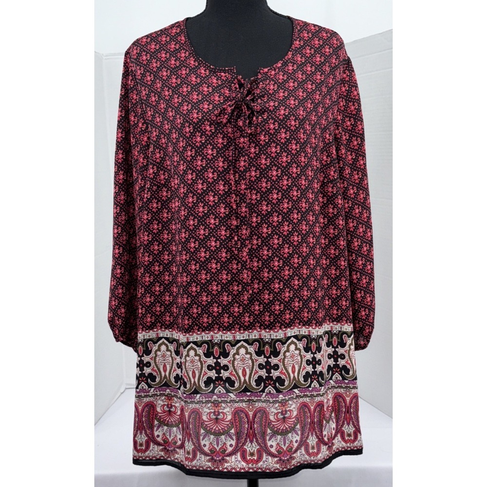 Vintage Liz Claiborne Women L Paisley Tunic Boho Peasant Summer Beach Career Y2K